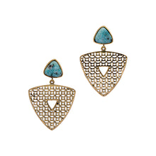 Load image into Gallery viewer, Brass Earrings| Amazonite Earrings| Islamic Geometric Patterns| Pietra Dura