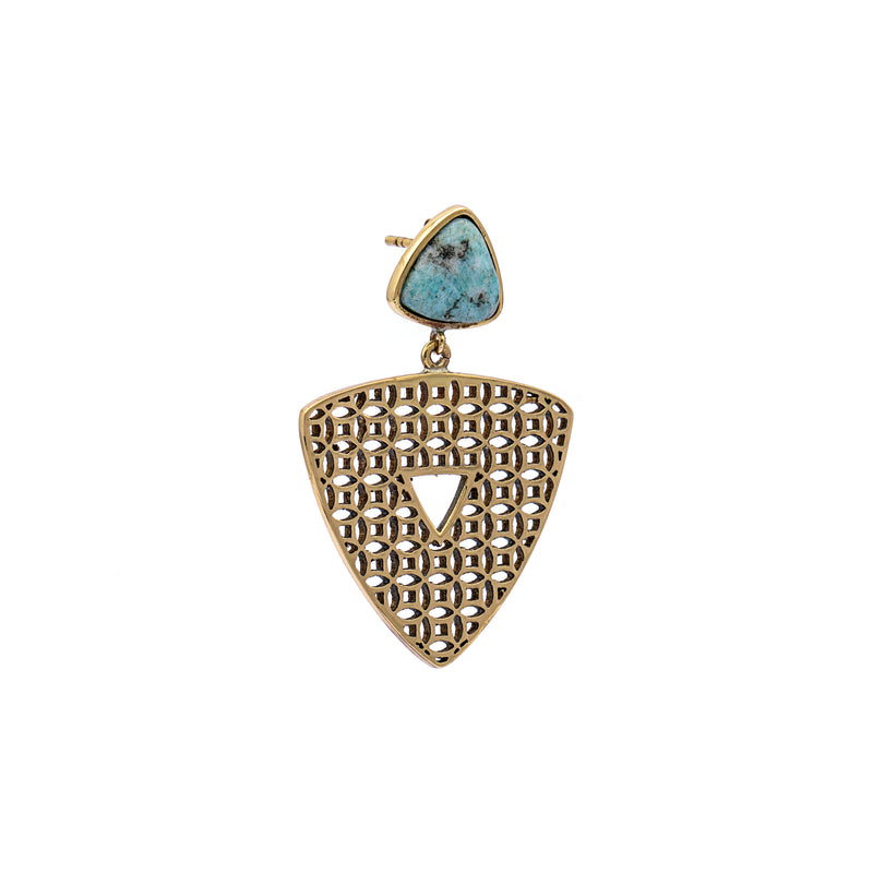 Brass Earrings| Amazonite Earrings| Islamic Geometric Patterns| Pietra Dura