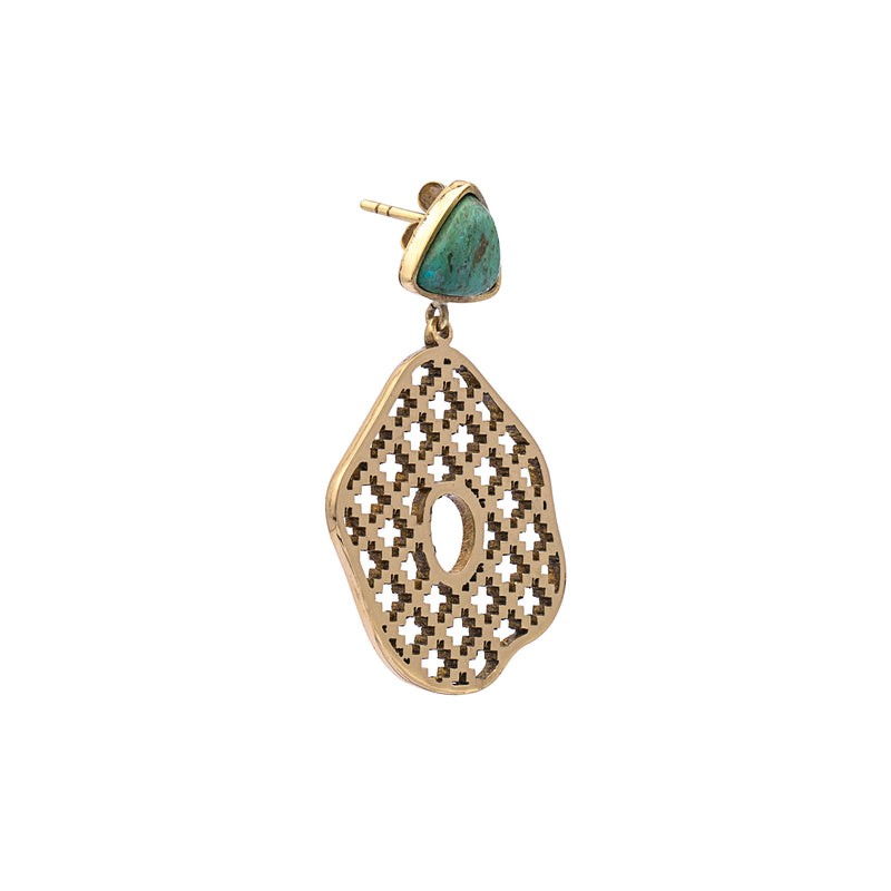 Brass Earrings| Aventurine Earrings| Islamic Geometric Patterns| Pietra Dura