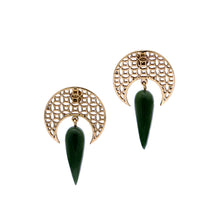 Load image into Gallery viewer, Brass Earrings| Nephrite Jade Earrings| Islamic Geometric Patterns| Pietra Dura
