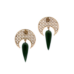 Brass Earrings| Nephrite Jade Earrings| Islamic Geometric Patterns| Pietra Dura