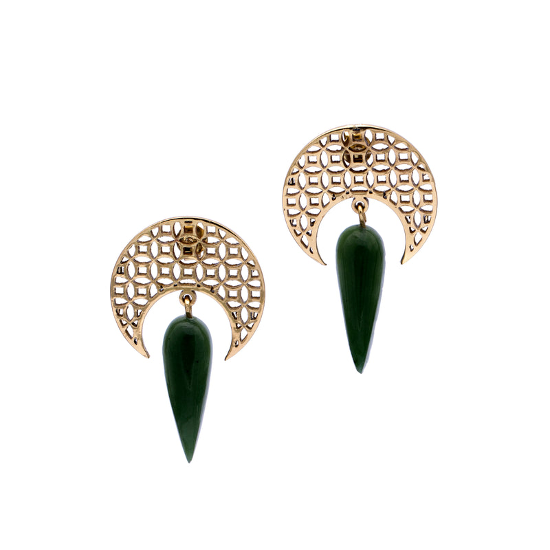 Brass Earrings| Nephrite Jade Earrings| Islamic Geometric Patterns| Pietra Dura