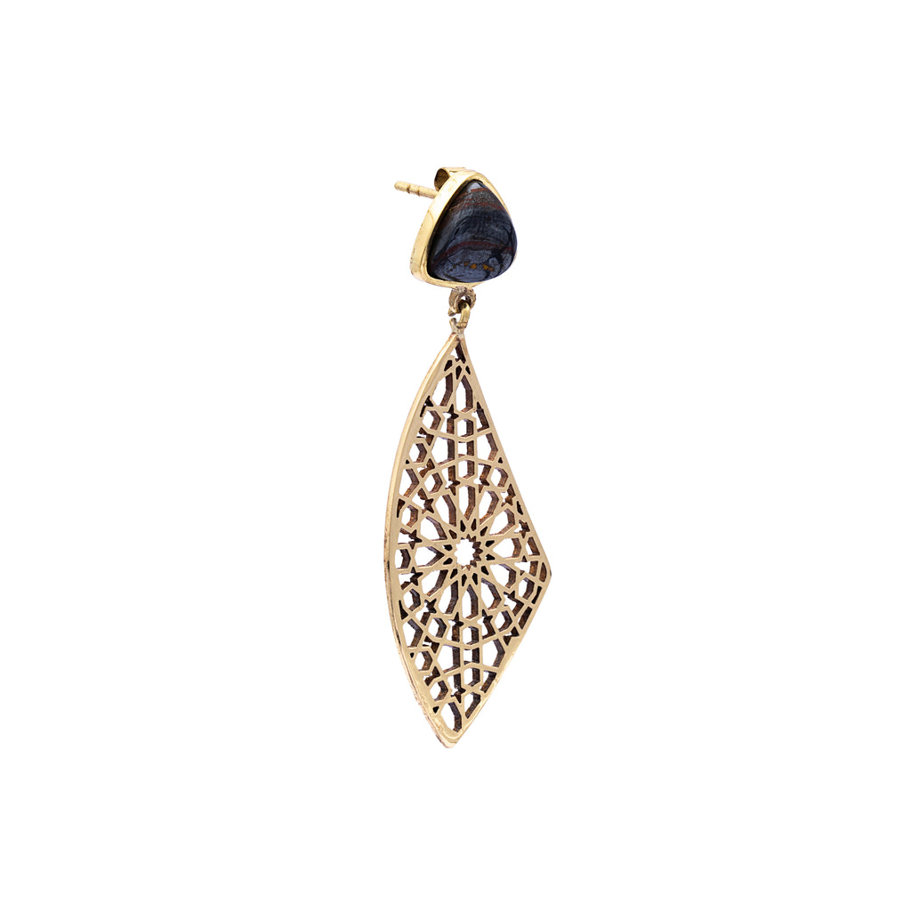 Brass Earrings| Tiger Iron Earrings| Islamic Geometric Patterns| Pietra Dura