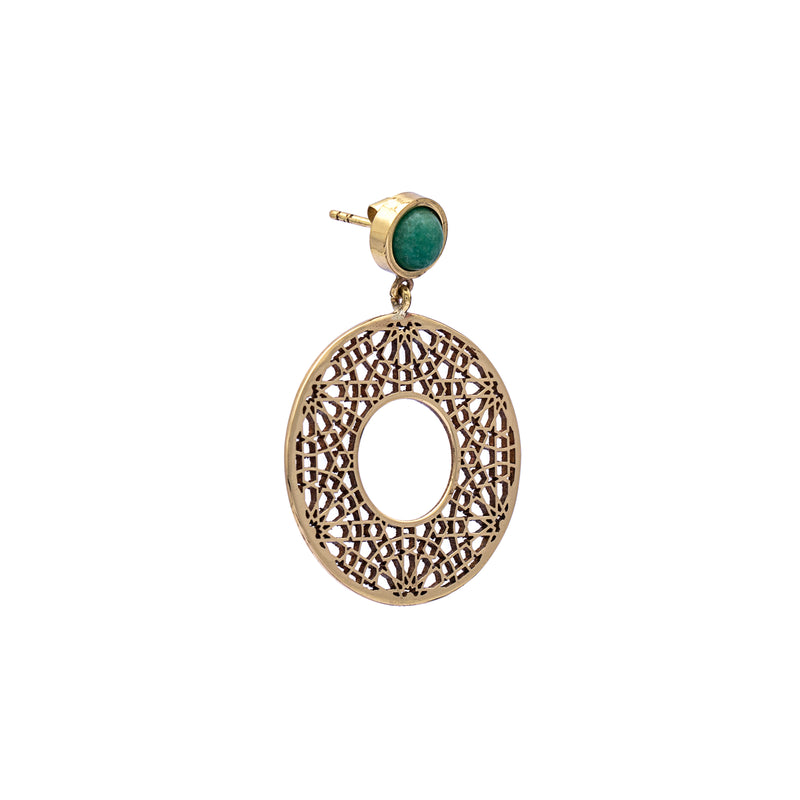 Brass Earrings| Aventurine Earrings| Islamic Geometric Patterns| Pietra Dura