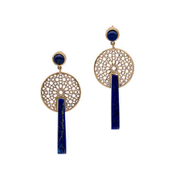 Brass Earrings| Lapis Lazuli Earrings| Islamic Geometric Patterns| Pietra Dura