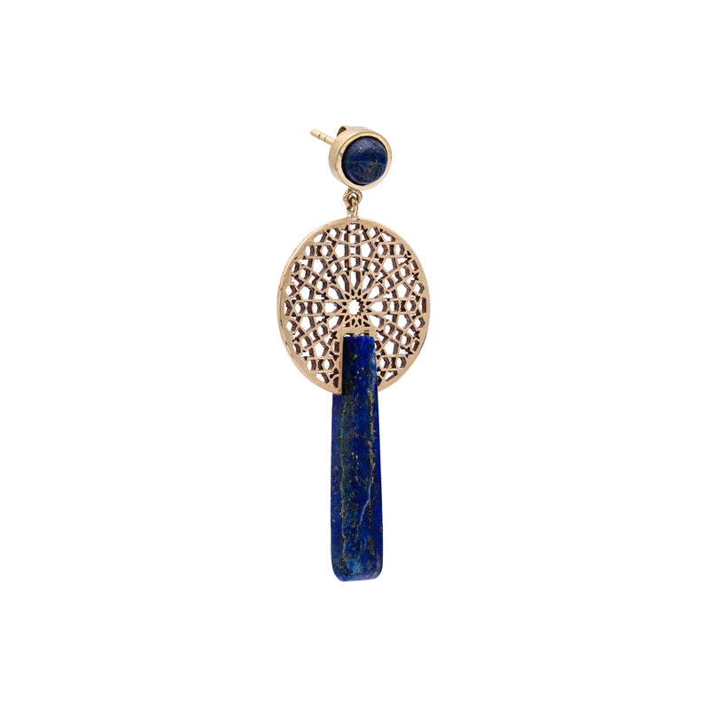 Brass Earrings| Lapis Lazuli Earrings| Islamic Geometric Patterns| Pietra Dura