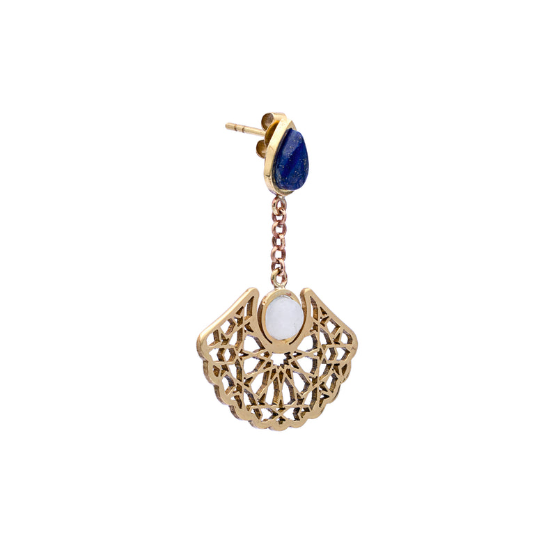 Brass Earrings| Lapis Lazuli Earrings| Islamic Geometric Patterns| Pietra Dura