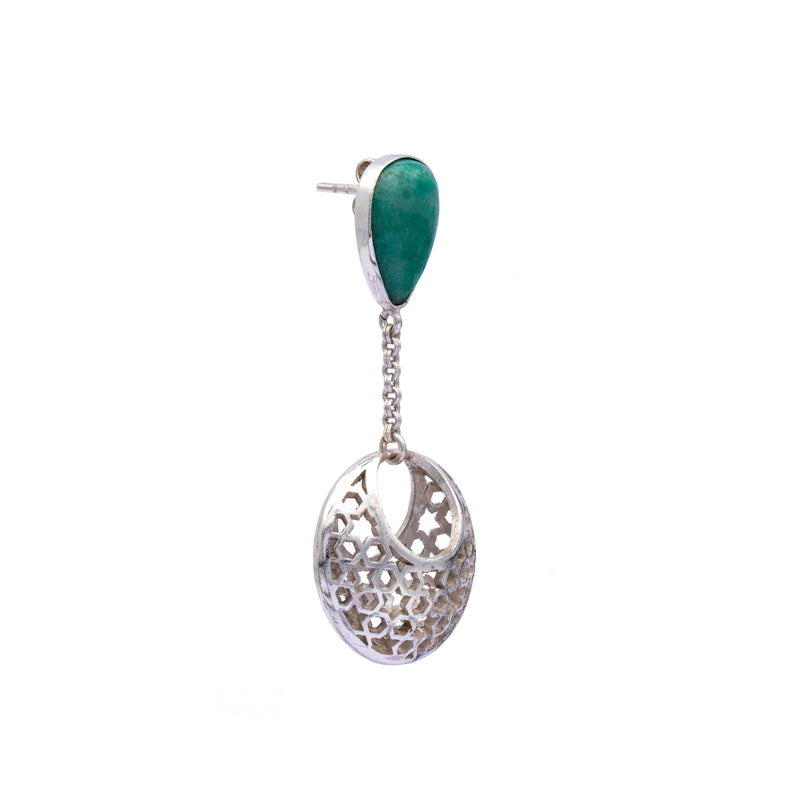 Silver Earrings| Aventurine Earrings| Islamic Geometric Patterns| Pietra Dura