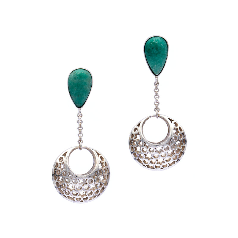 Silver Earrings| Aventurine Earrings| Islamic Geometric Patterns| Pietra Dura