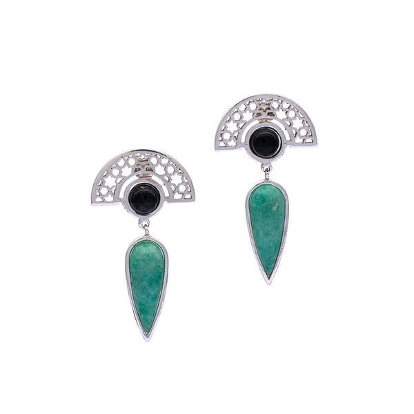Silver Earrings| Aventurine Earrings| Islamic Geometric Patterns| Pietra Dura