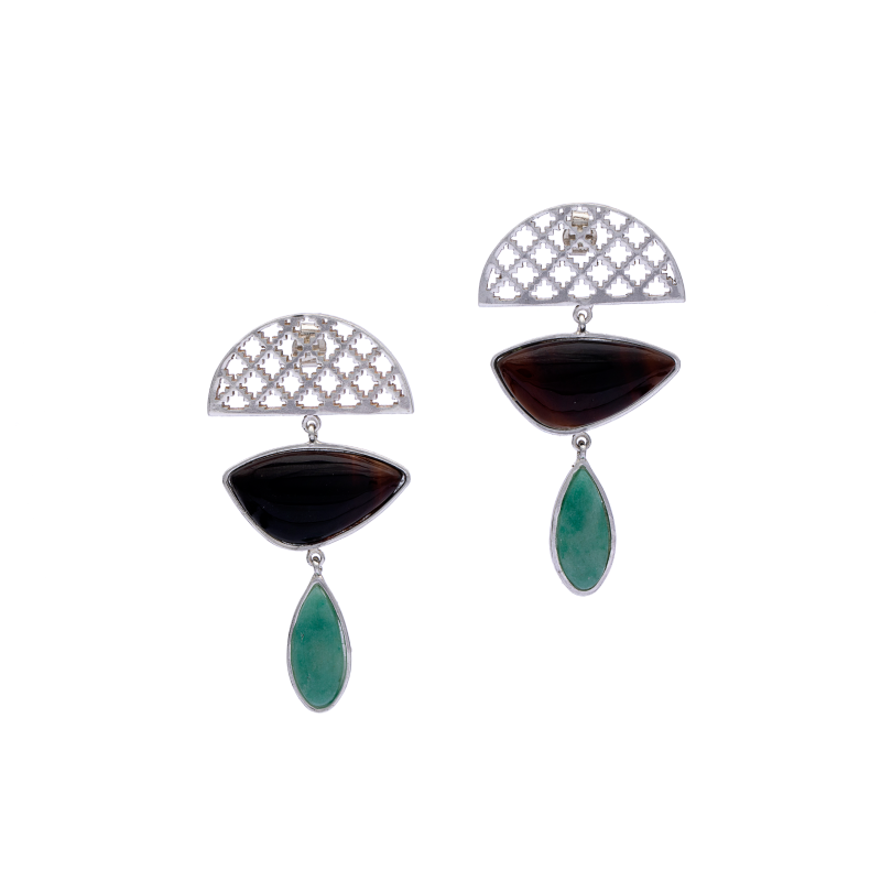 Silver Earrings| Jasper Earrings| Islamic Geometric Patterns| Pietra Dura