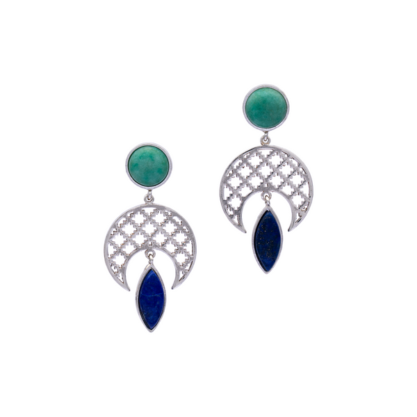 Silver Earrings| Lapis Lazuli Earrings| Islamic Geometric Patterns| Pietra Dura