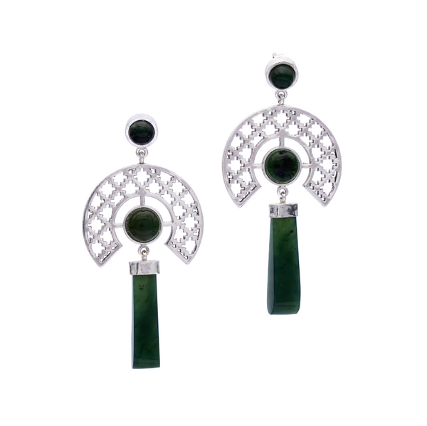 Silver Earrings| Nephrite Jade Earrings| Islamic Geometric Patterns| Pietra Dura