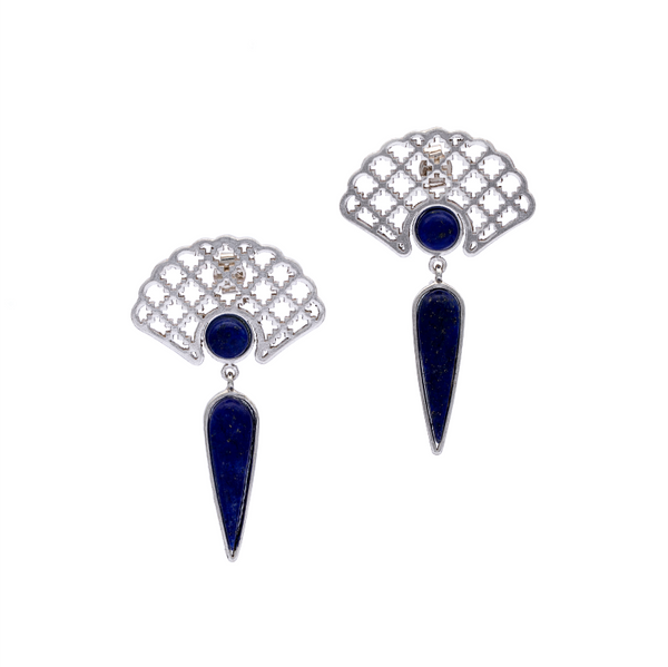 Silver Earrings| Lapis Lazuli Earrings| Islamic Geometric Patterns| Pietra Dura