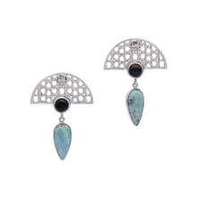 Load image into Gallery viewer, Silver Earrings| Amazonite Earrings| Islamic Geometric Patterns| Pietra Dura