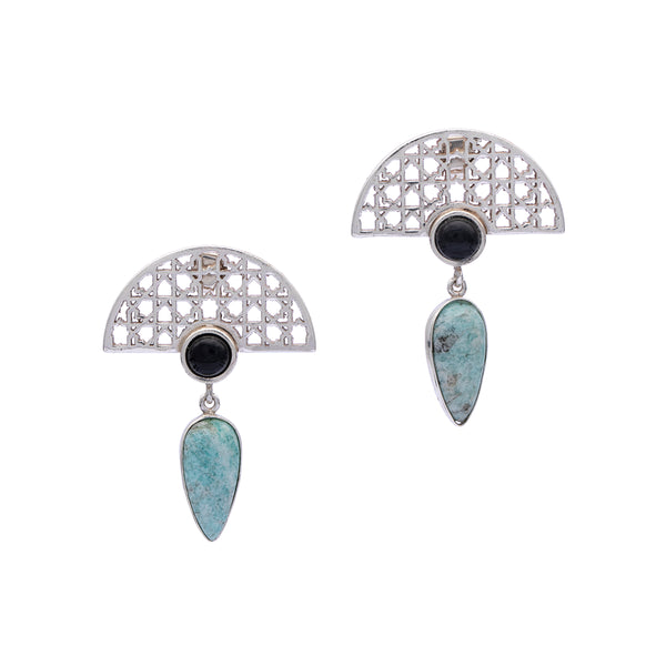 Silver Earrings| Amazonite Earrings| Islamic Geometric Patterns| Pietra Dura