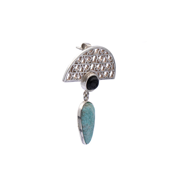 Silver Earrings| Amazonite Earrings| Islamic Geometric Patterns| Pietra Dura