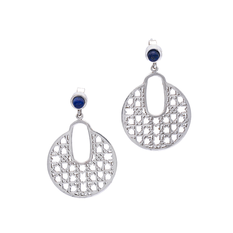 Silver Earrings| Lapis Lazuli Earrings| Islamic Geometric Patterns| Pietra Dura