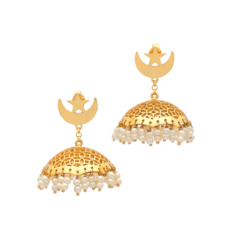 Brass Earrings| Pearl Earrings| Islamic Geometric Patterns|