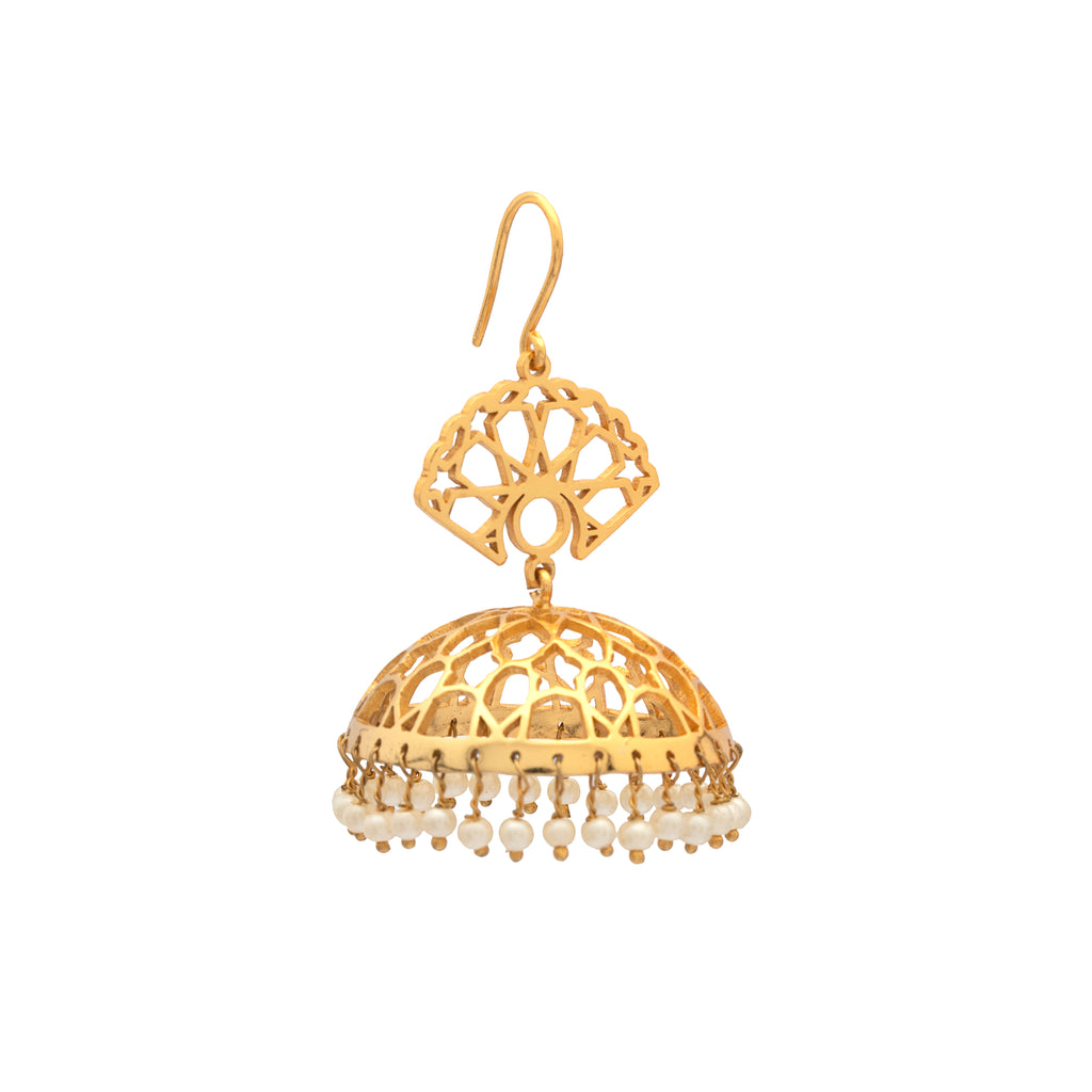 Brass Earrings| Pearl Earrings| Islamic Geometric Patterns|