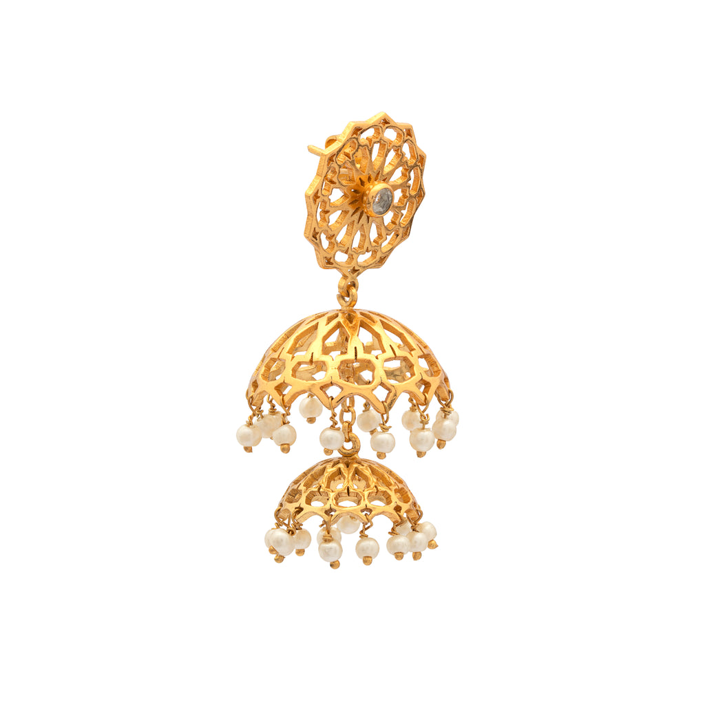 Brass Earrings| Pearl Earrings| Islamic Geometric Patterns| Topaz Earrings