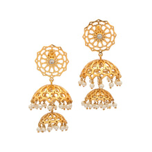 Load image into Gallery viewer, Brass Earrings| Pearl Earrings| Islamic Geometric Patterns| Topaz Earrings