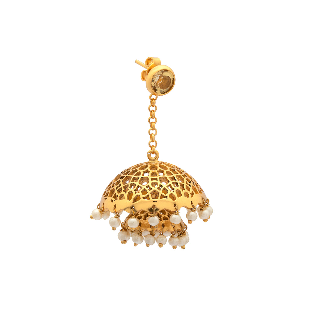 Brass Earrings| Pearl Earrings| Islamic Geometric Patterns|
