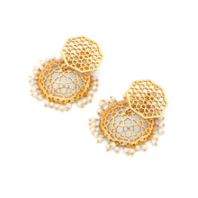 Load image into Gallery viewer, Brass Earrings| Pearl Earrings| Islamic Geometric Patterns|