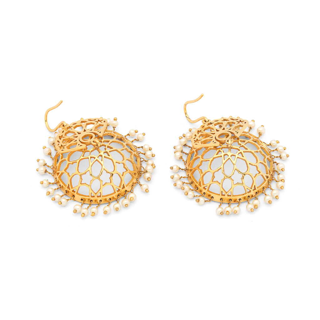 Brass Earrings| Pearl Earrings| Islamic Geometric Patterns|