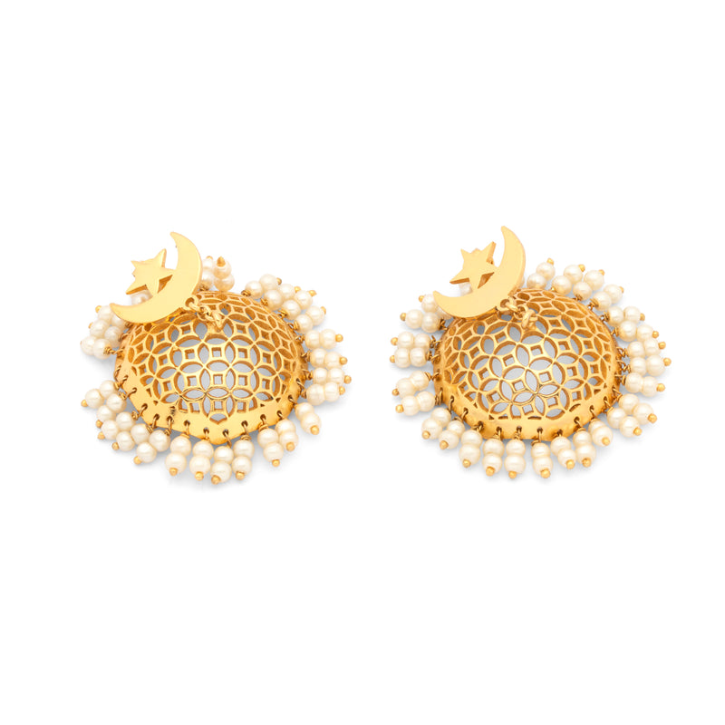 Brass Earrings| Pearl Earrings| Islamic Geometric Patterns|