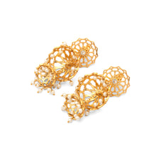 Load image into Gallery viewer, Brass Earrings| Pearl Earrings| Islamic Geometric Patterns| Topaz Earrings