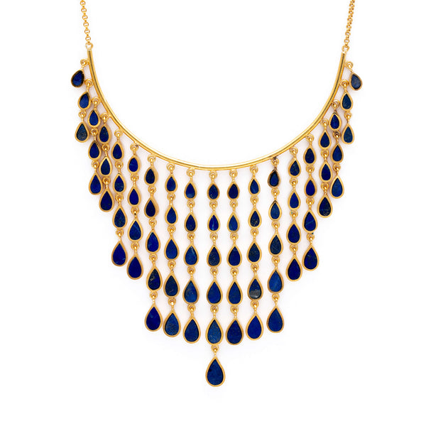 Tear of the Sky - Silver Gold Plated Lapis Lazuli Necklace