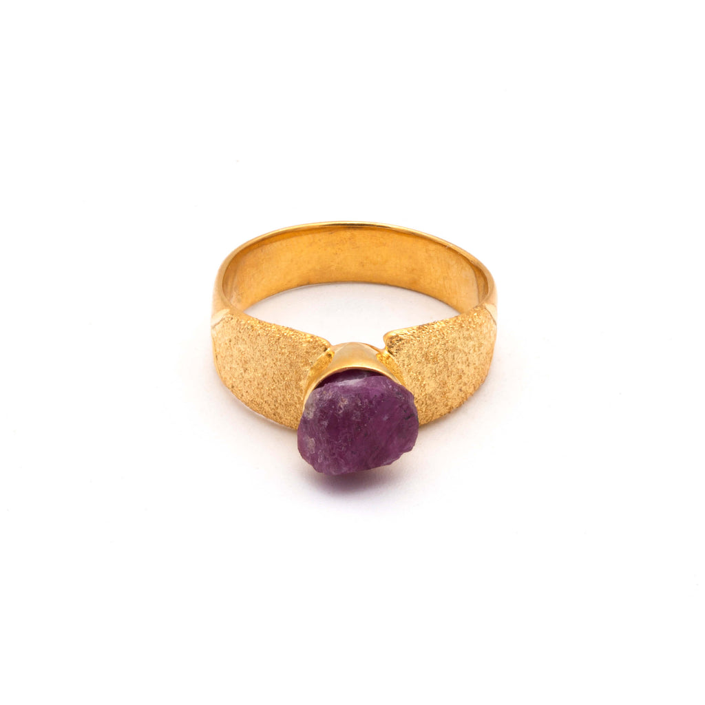 Afghan Ruby Radiance - Silver Gold Plated Ring