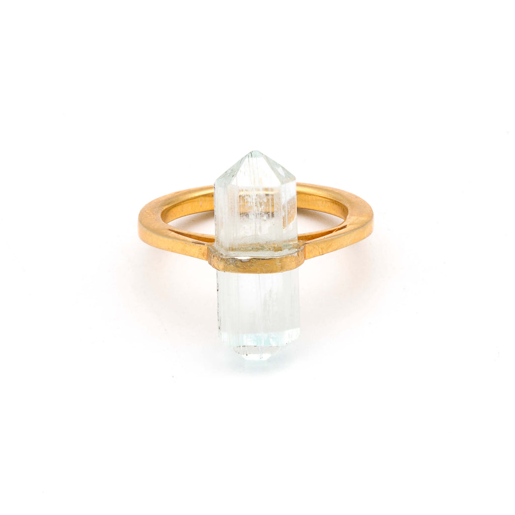 Koht-e Sangi - Silver Gold Plated Faceted Aquamarine Ring
