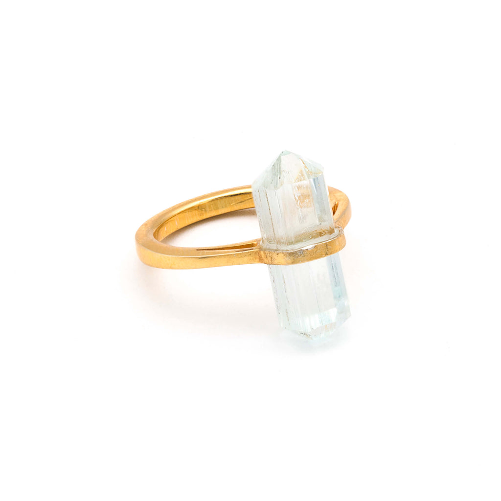 Koht-e Sangi - Silver Gold Plated Faceted Aquamarine Ring