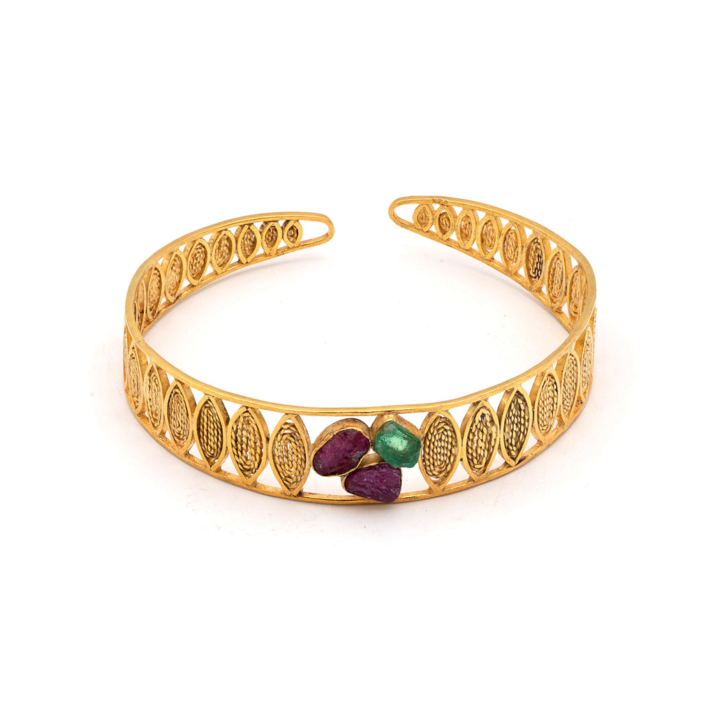 Exquisite Ruby and Emerald -  Silver Gold Plated Bangle