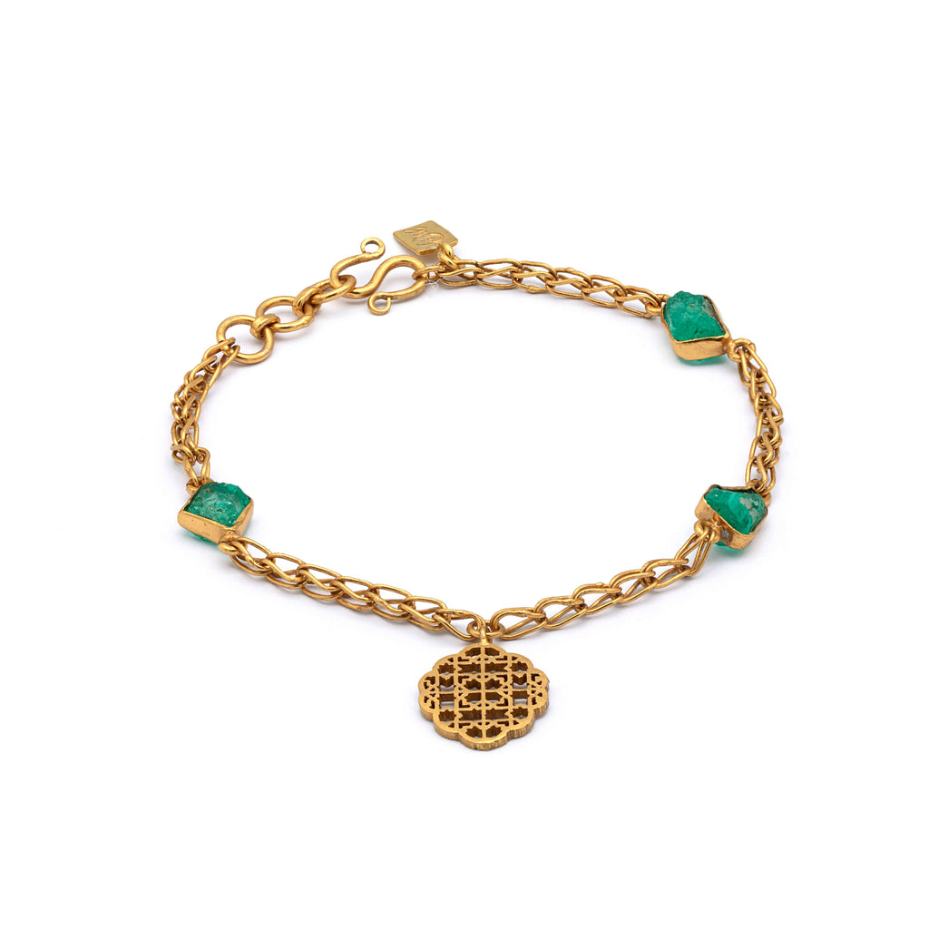 Enchanting Shabaka - Silver Gold Plated Emerald bracelet