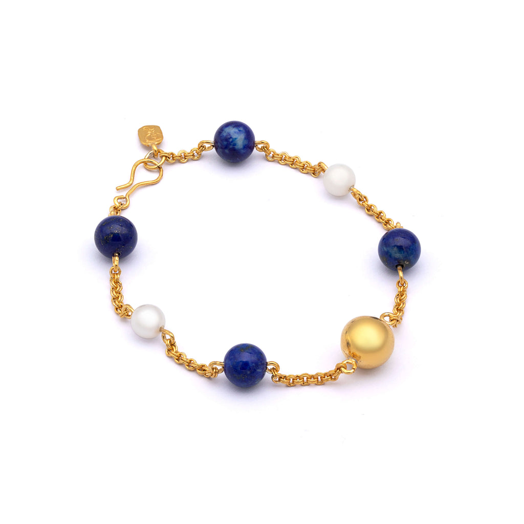 Oceanic Elegance - Silver Gold Plated Lapis Lazuli and Pearl Bracelet