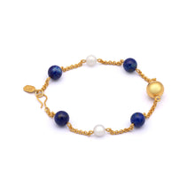 Load image into Gallery viewer, Oceanic Elegance - Silver Gold Plated Lapis Lazuli and Pearl Bracelet