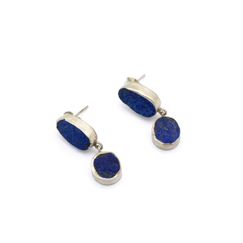 Raw Elegance - Silver Lapis Lazuli Earrings