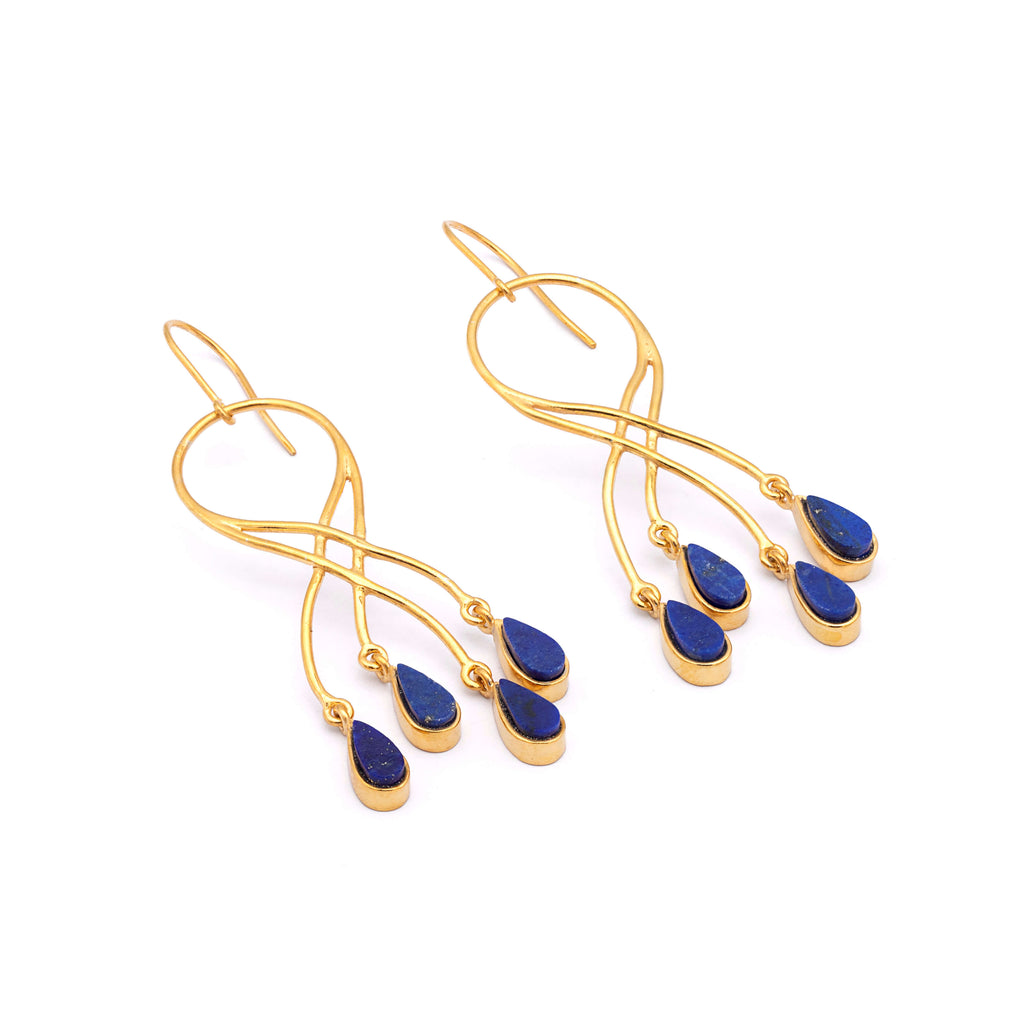 Teardrop Delight - Silver Gold Plated Lapis Lazuli Earrings