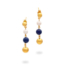 Load image into Gallery viewer, Lapis Pearl Splendor - Silver Gold Earrings