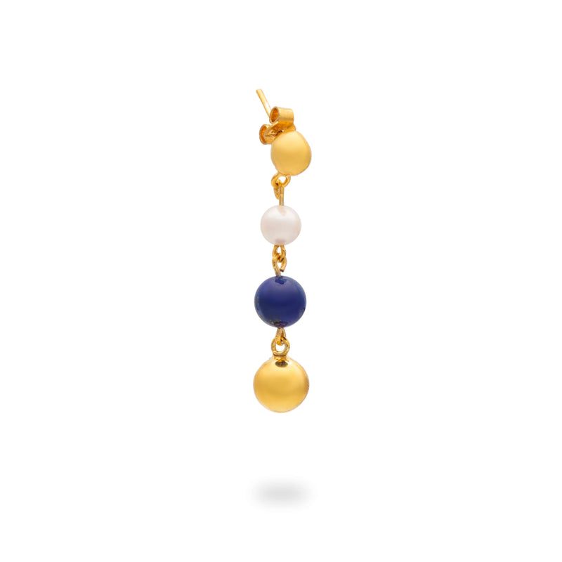 Lapis Pearl Splendor - Silver Gold Earrings