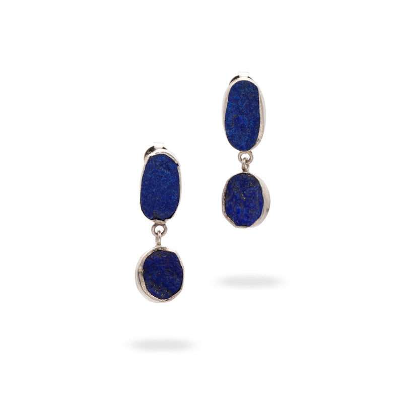 Raw Elegance - Silver Lapis Lazuli Earrings