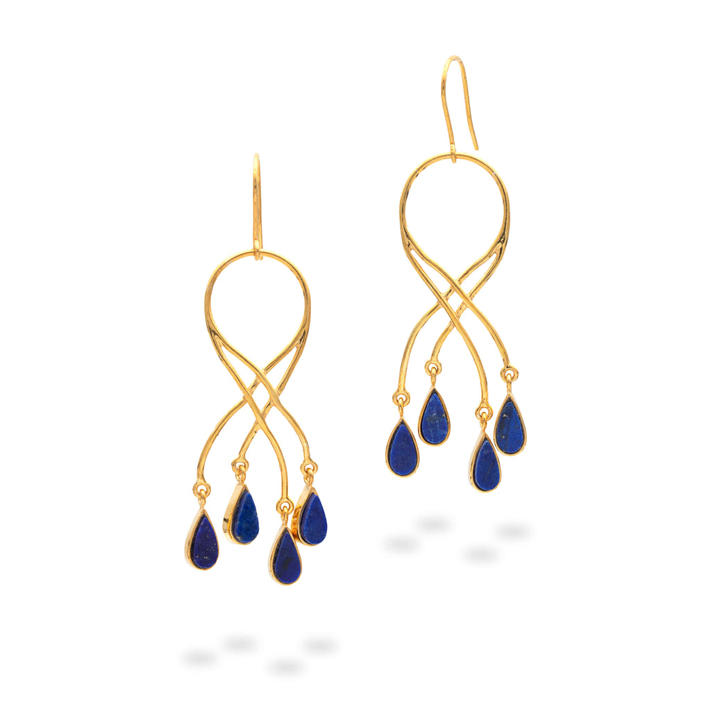 Teardrop Delight - Silver Gold Plated Lapis Lazuli Earrings