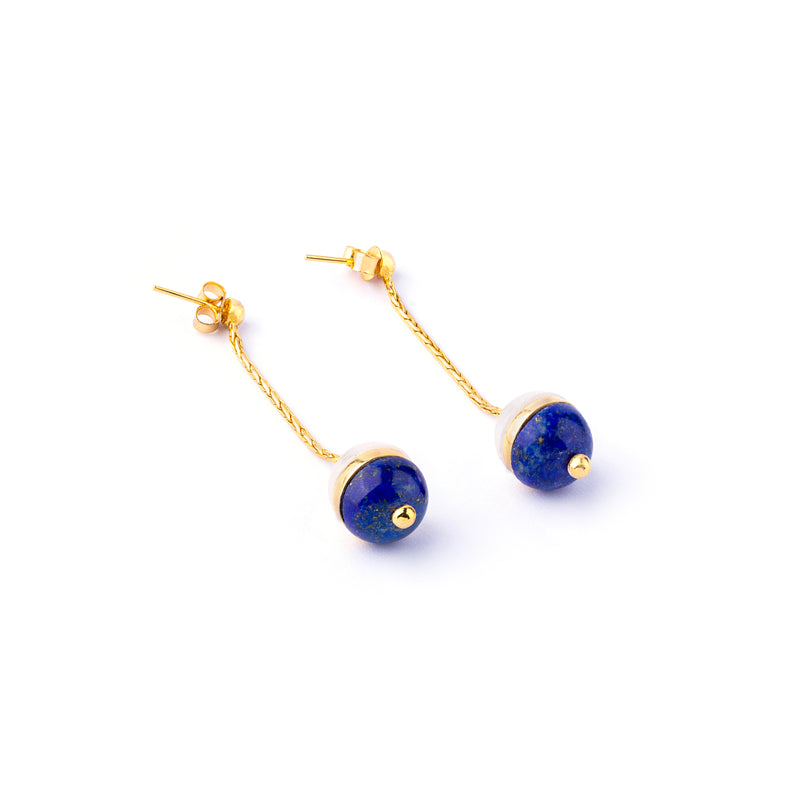 Celestial Blues Earrings - Lapis Lazuli And Milky Quartz Earrings