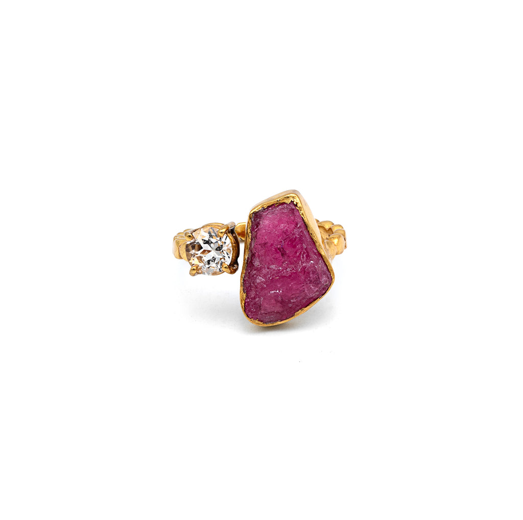 Silver Ring | Gold Plated | Gemstone | Ruby | Topaz Ring | Hand Crafted