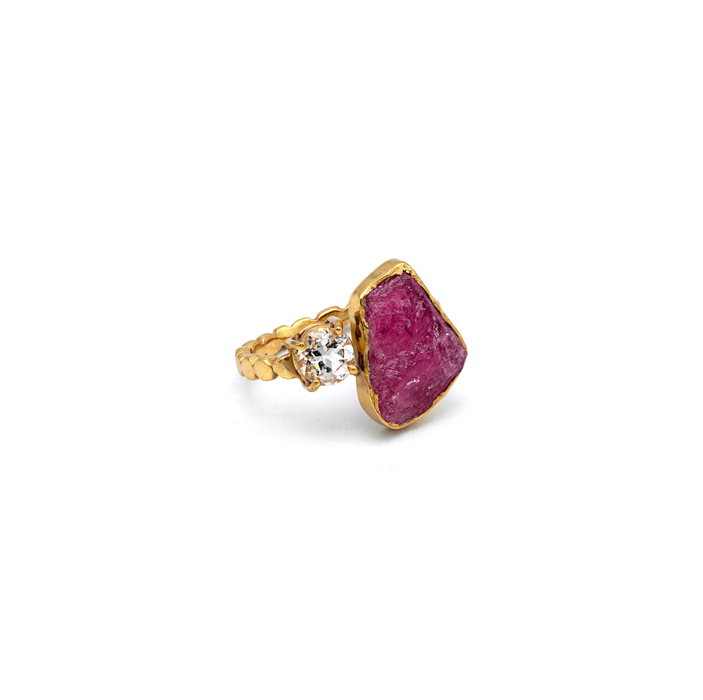 Silver Ring | Gold Plated | Gemstone | Ruby | Topaz Ring | Hand Crafted