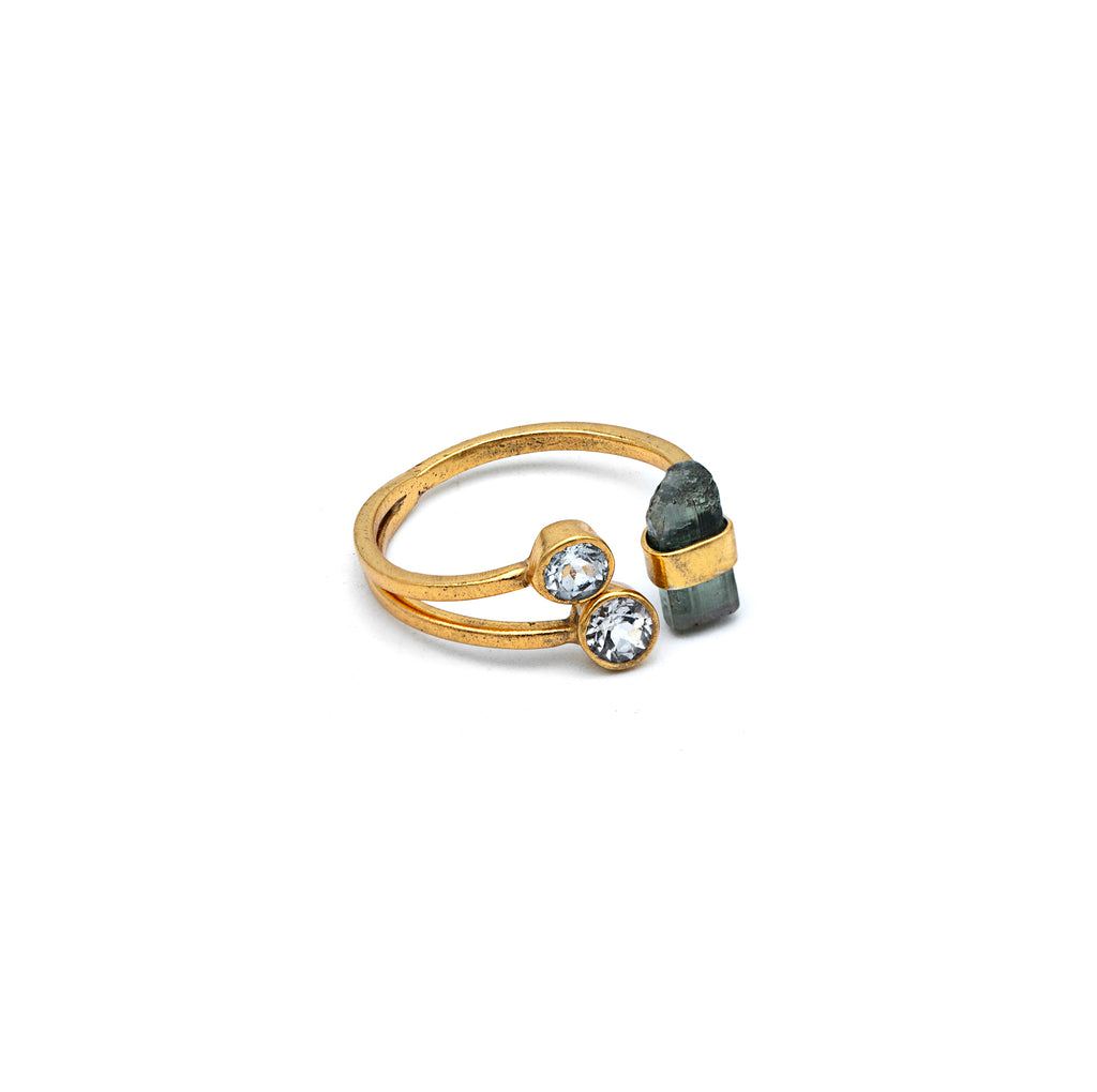 Silver Ring | Gold Plated | Gemstone Ring | Tourmaline | Topaz | Hand Crafted Ring