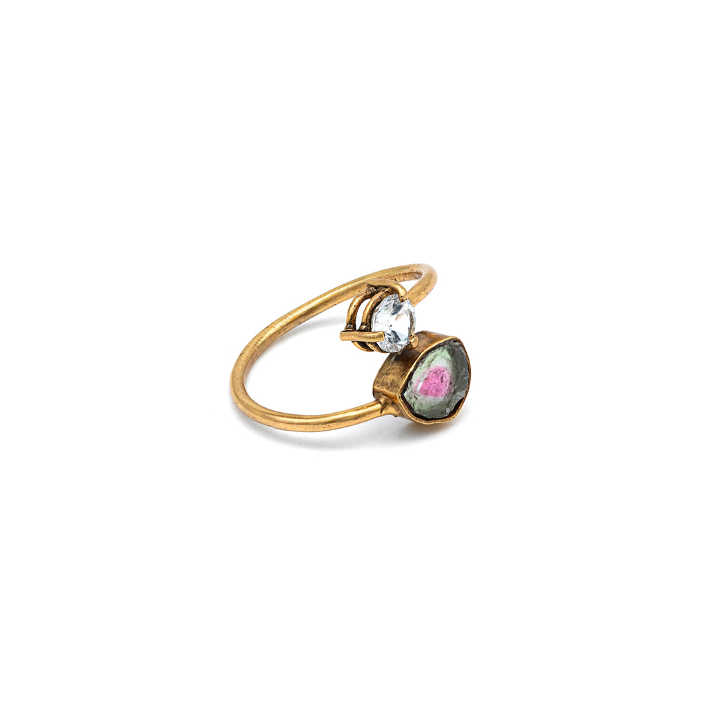 Silver Ring | Gold Plated | Gemstone Ring | Tourmaline | Topaz | Hand Crafted
